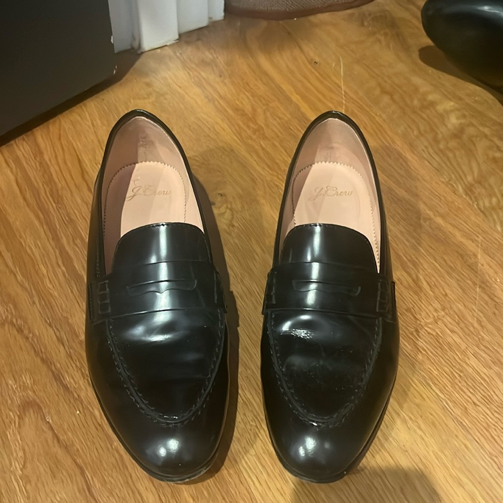 J Crew size 6.5 black flat loafers worn once